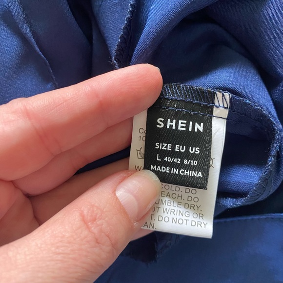 SHEIN Royal Blue Satin Crisscross TieBack Cami Top & Split Hem Pants - Size L - Picture 3 of 8